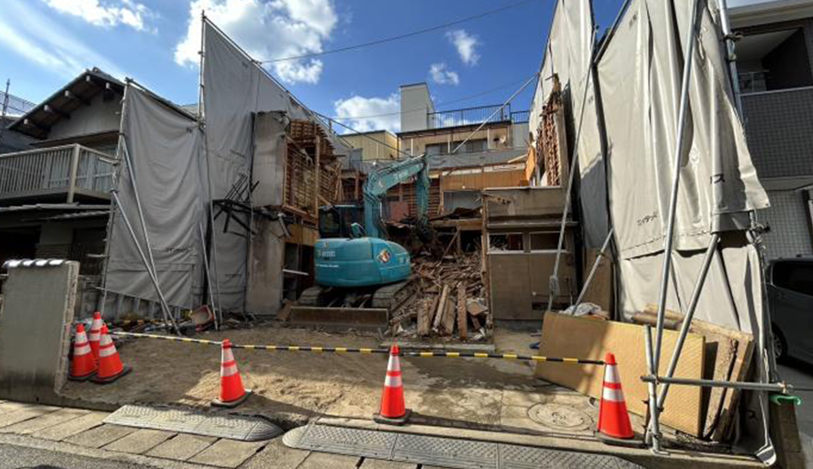 岡山市の木造住宅解体工事の現場